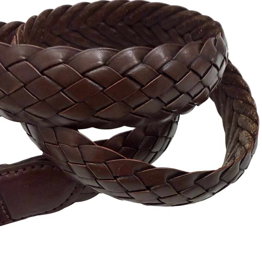 VTG Brighton Braided Woven Leather Belt Men 40 Brown Brass Buckle Casual Classic